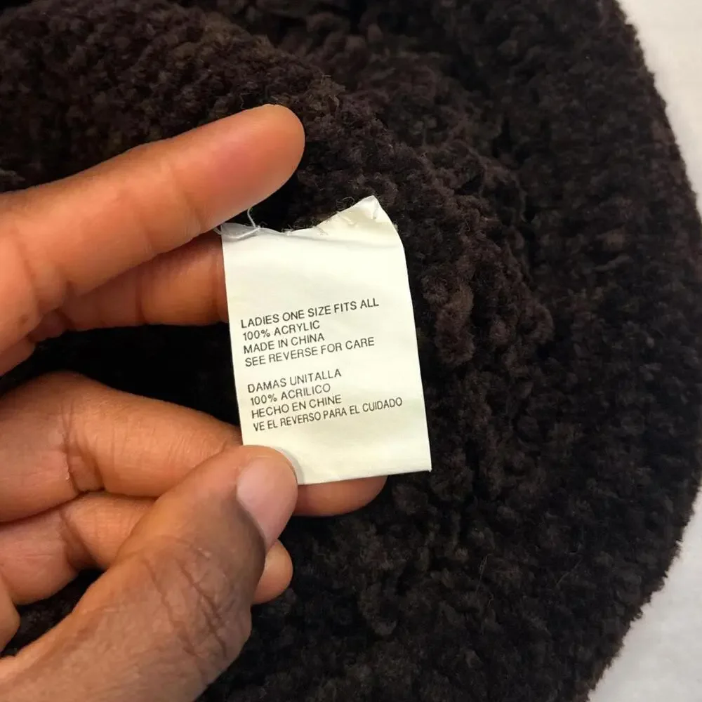 Vintage‎ Chocolate Brown Loopy Knit Cloche Chunky Teddy Bucket Hat